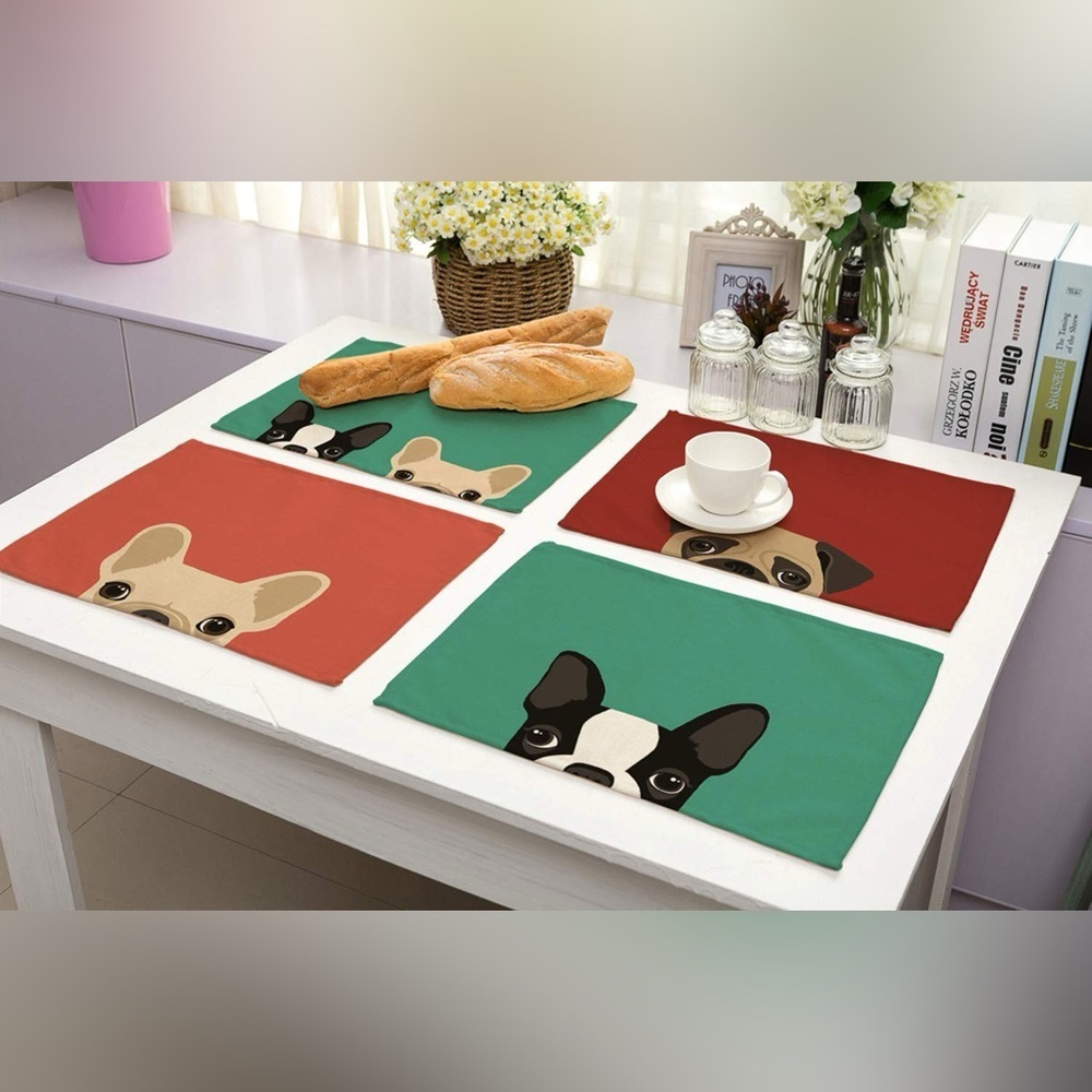 Colorful Pet Portrait Canvas Art, Cotton Linen Placemats, YIFAN - Picture 3 of 11